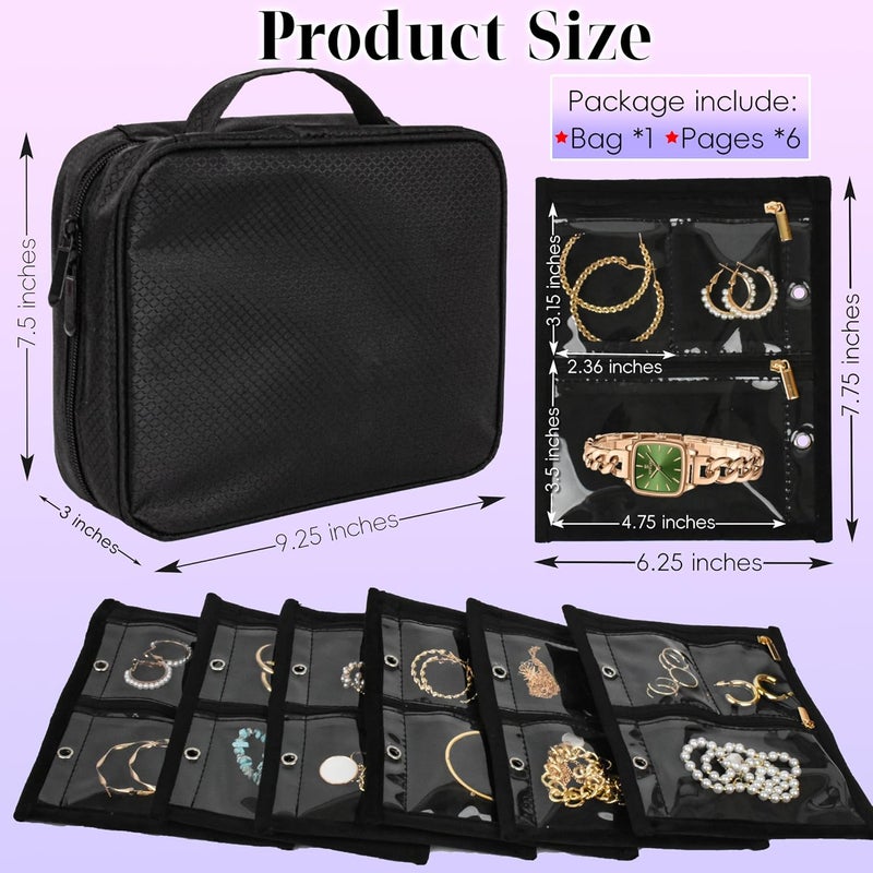 LingLingo Travel Jewelry Organizer Case,Jewelry Bags Jewelry Storage Book Binder with Clear Zipper Velvet Pouch for Traveling,Earrings, Rings, Necklace, Bracelet - Image 2